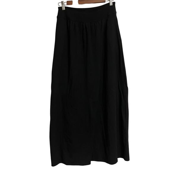 Athleta Maxi Skirt Black Drape Wrap Front Strech Pull On Comfort Modest Small - Picture 1 of 6